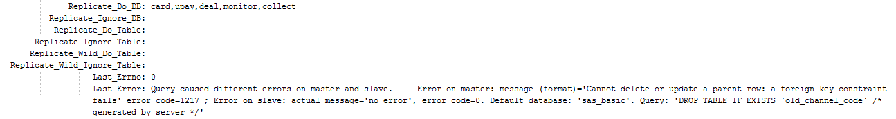 MySQL主从复制中断报error code=1217错误解决