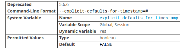 MySql系统变量explicit_defaults_for_timestamp