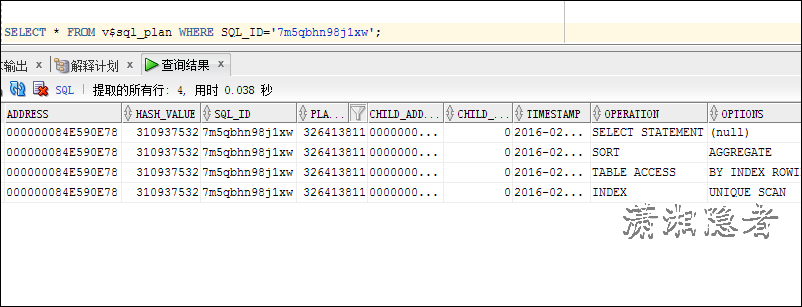 查看ORACLE的实际执行计划