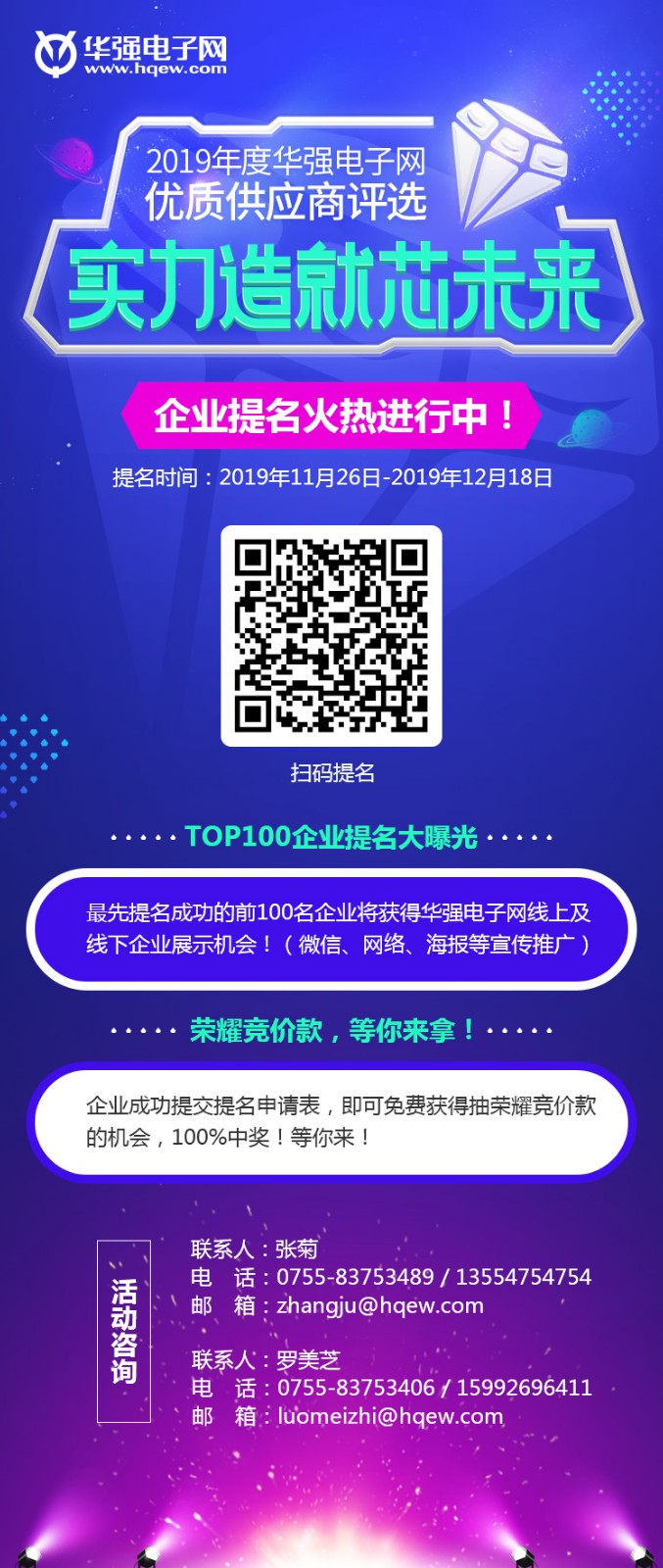 官宣 | 实力造就芯未来——2019年度华强电子网优质供应商评选提名通道正式开启!
