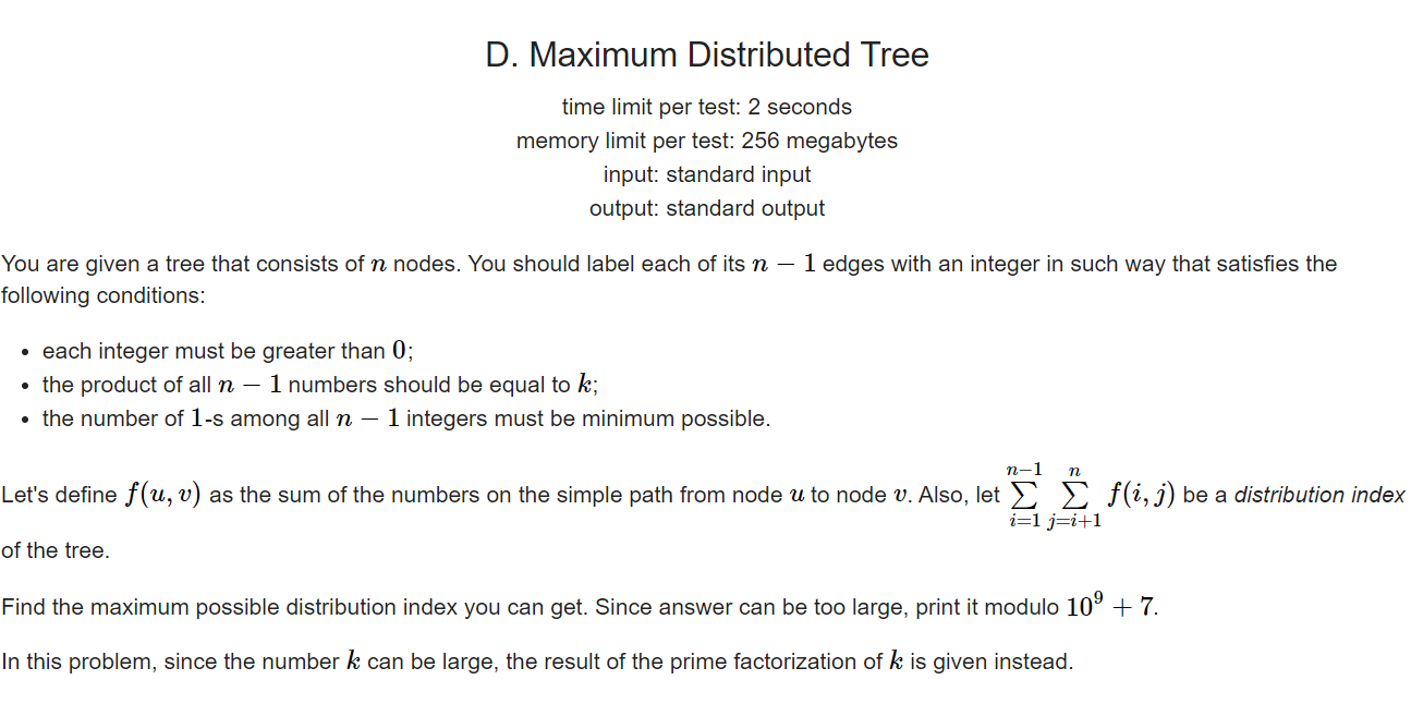 [cf] 1401 D.Maximum Distributed Tree