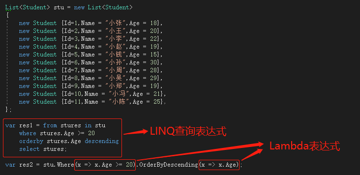 C# LINQ查询表达式及对应LAMBDA表达式的用法