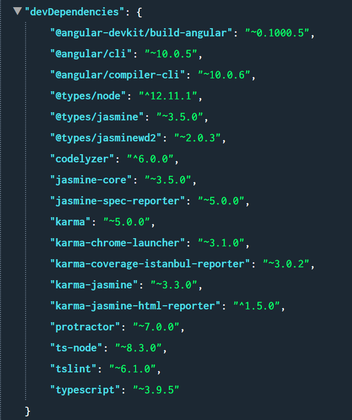 Angular 应用的DevDependencies