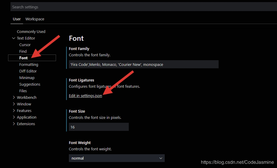 vscode设置Fira_Code字体及改变编辑器字体、背景颜色的代码详解