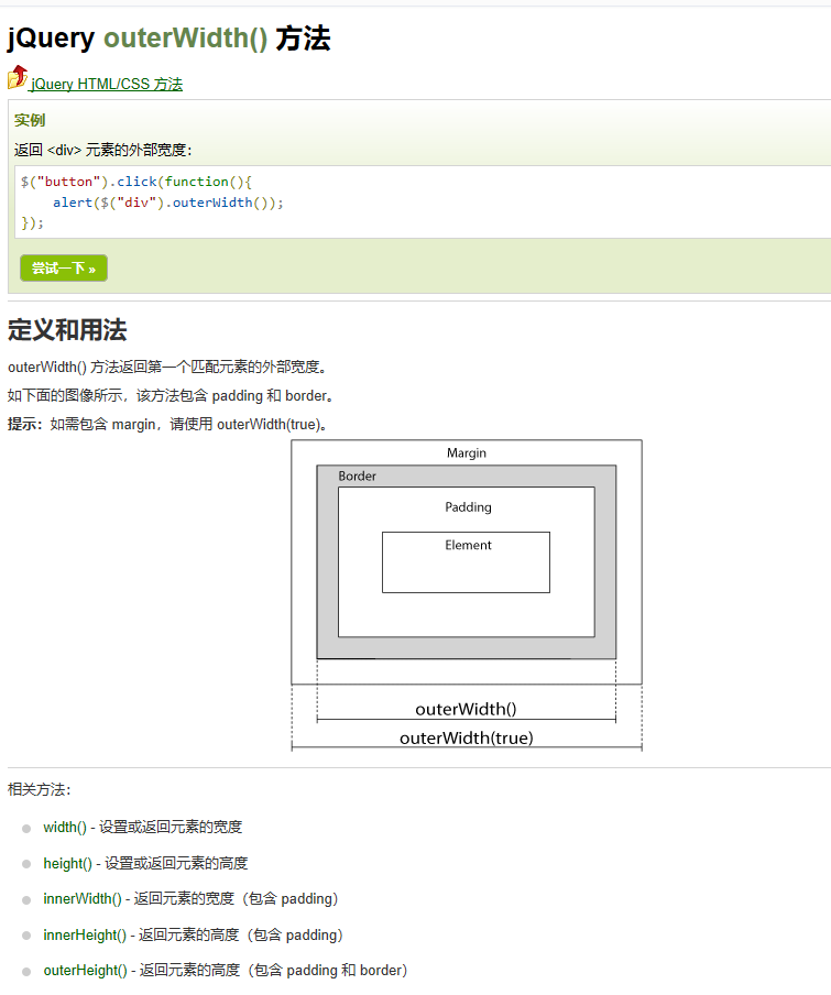 jQuery中outerWidth()方法